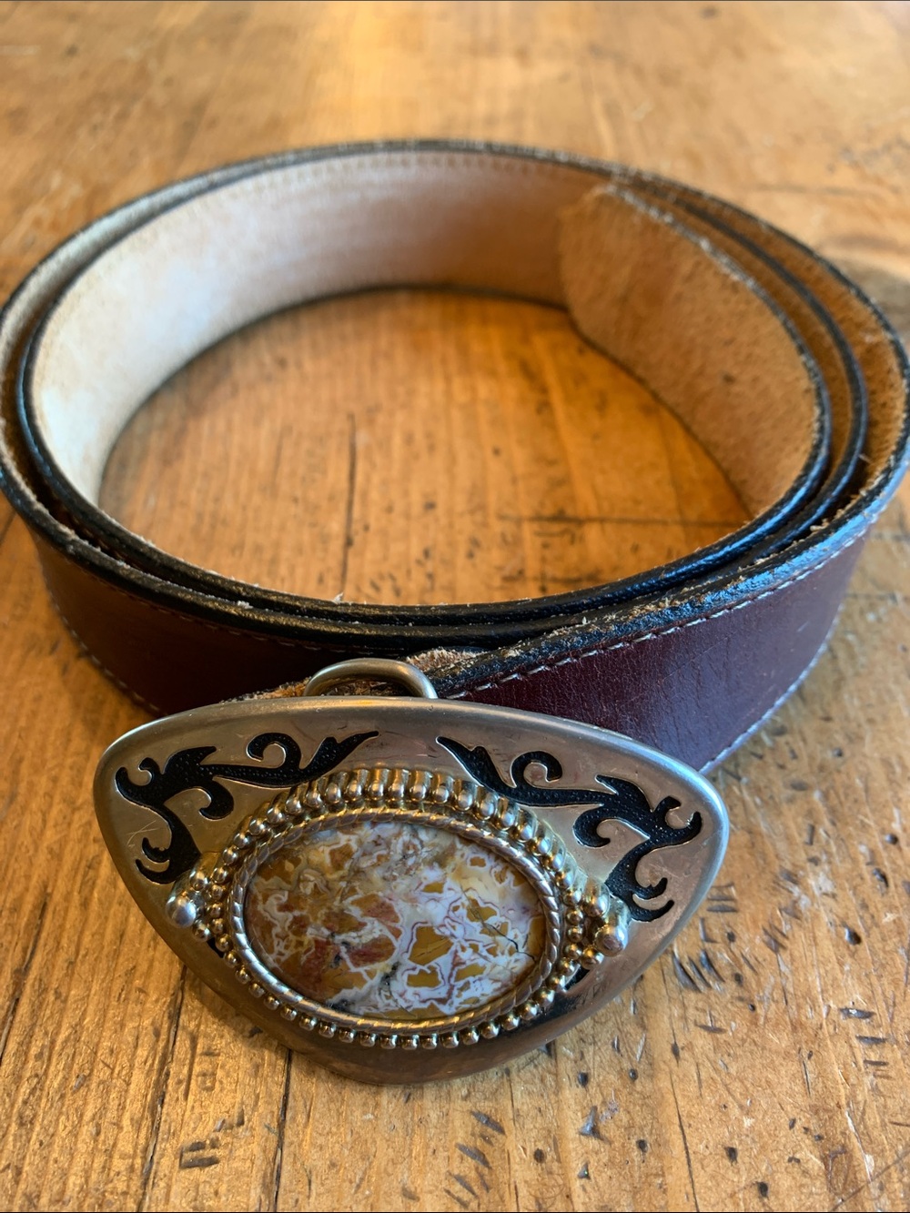 Brown Leather Belt with Agate Stone Buckle - Picture 13 of 16